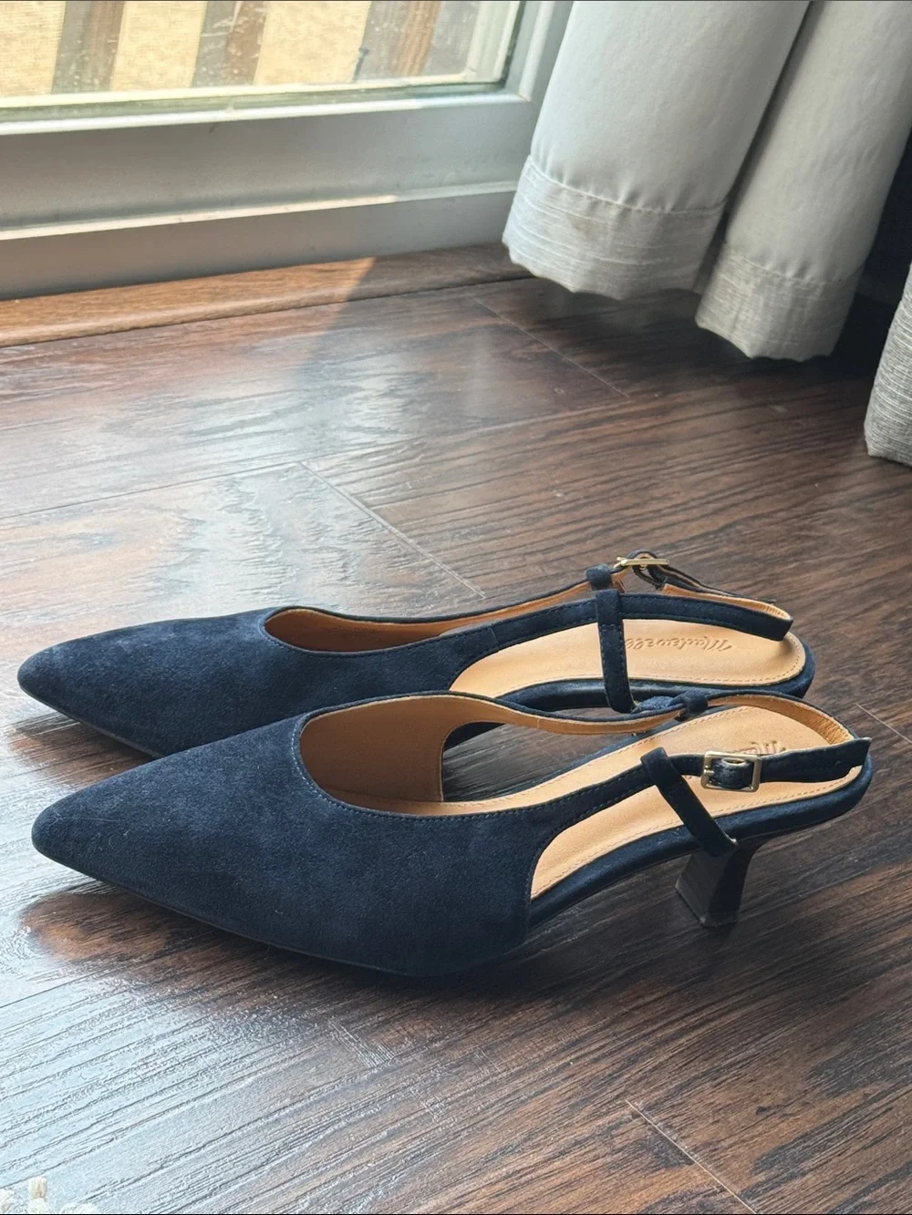 Madewell Navy Suede Pointed Slingback Low Heel with Buckle